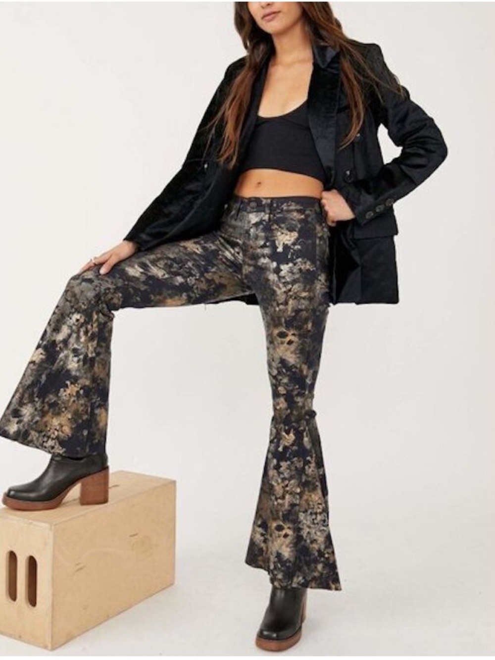 NWT Free People Jayde High Rise Metallic Flare Pants